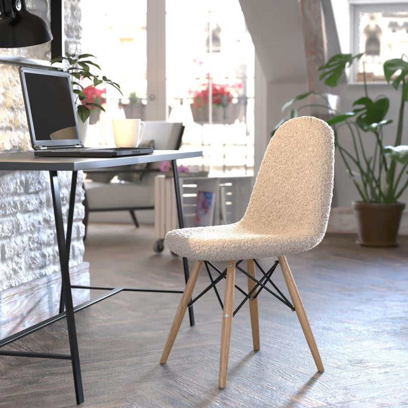 Zula Modern Padded Armless Faux Sherpa Accent Chair With Beechwood Legs, Off-Whi