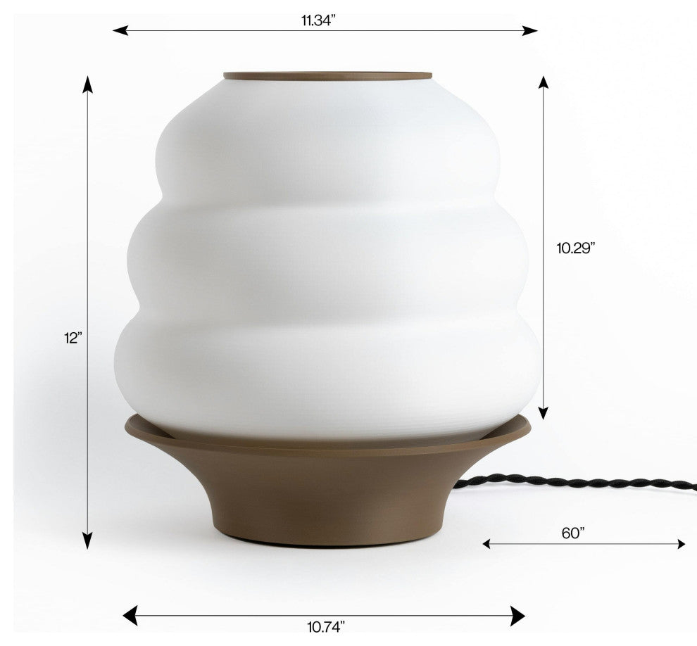 Honey Pot 12" Plant-Based PLA Dimmable LED Table Lamp, White/Brown