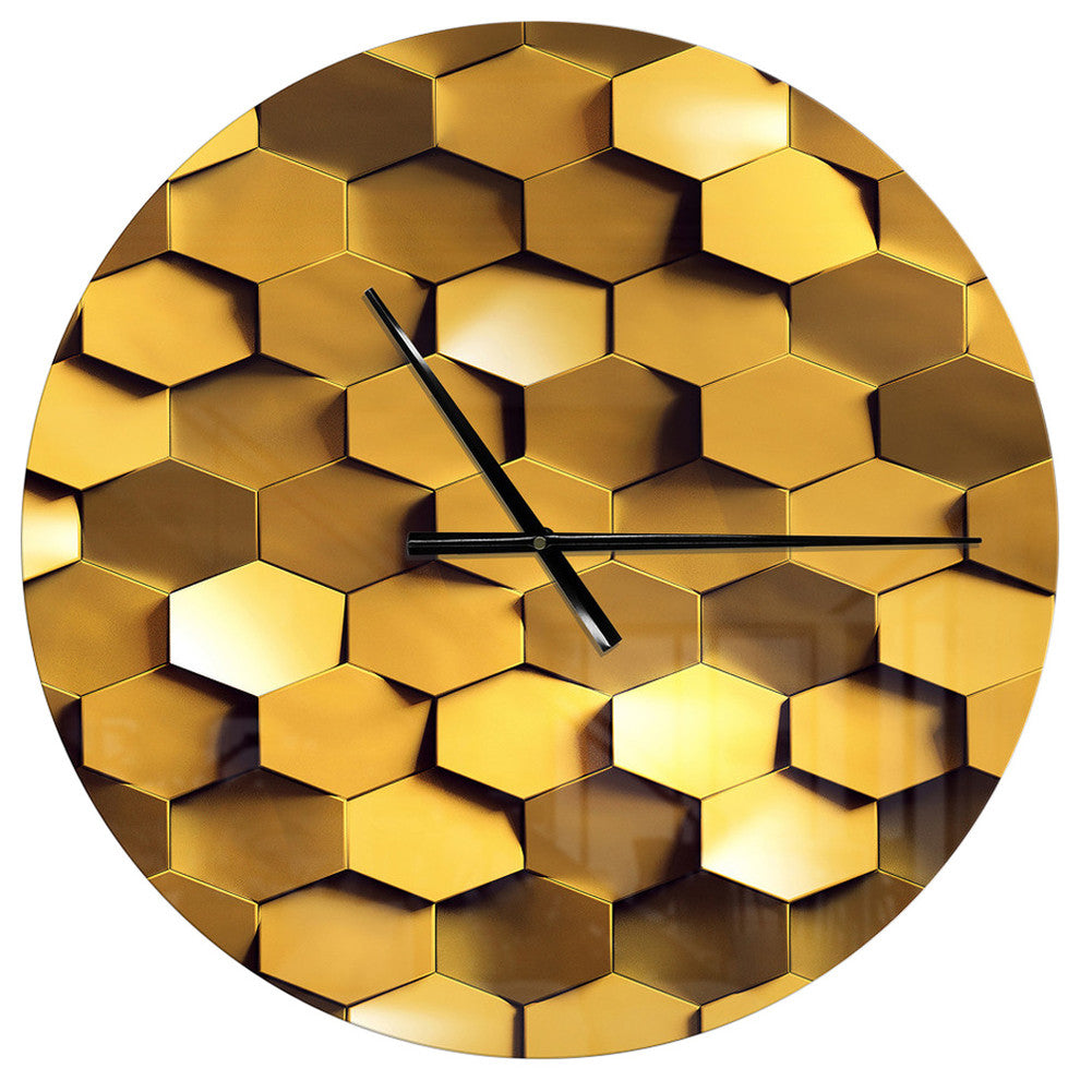 Golden Honeycomb Wall Texture Oversized Modern Metal Clock, 23"x23"
