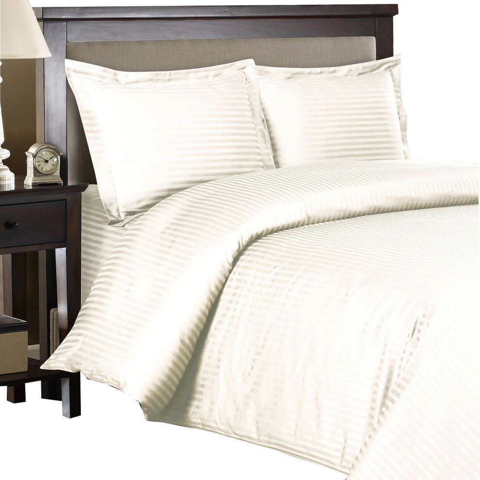 100% Cotton 300TC Striped Duvet Cover Set, Ivory, Twin/Twin Xl