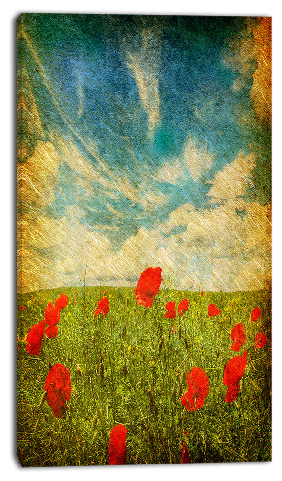 Sky Background with Red Poppies, Floral Canvas Art Print, 16"x32"