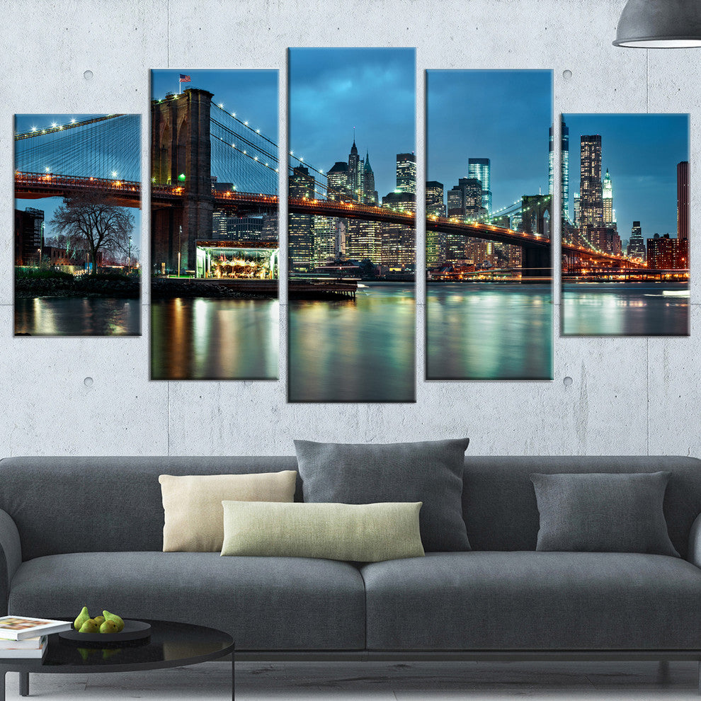 "Brooklyn Bridge and Skyscrapers" Canvas Print60"x32", 5-Panels