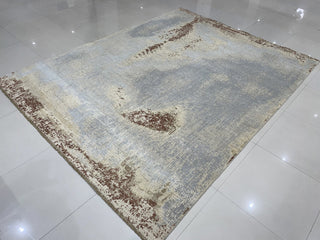 Hand-Knotted Wool Gray/Gold Transitional Abstract Traditional Knot Rug, 6'x9'