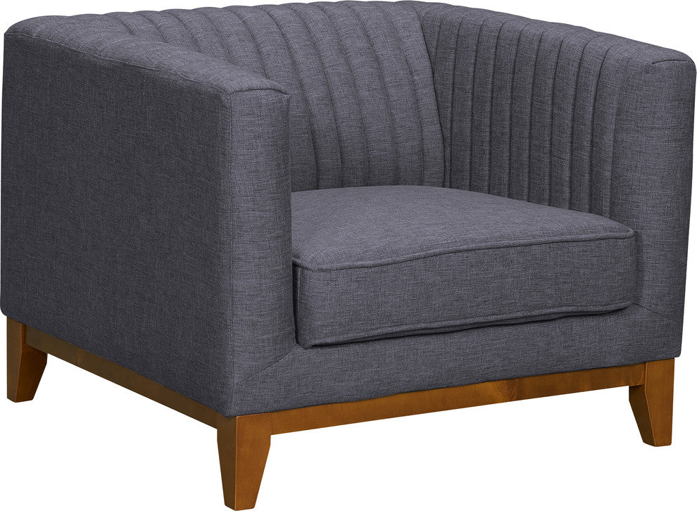 Prism Mid-Century Sofa Chair In Champagne Wood Finish And Dark Gray Fabric