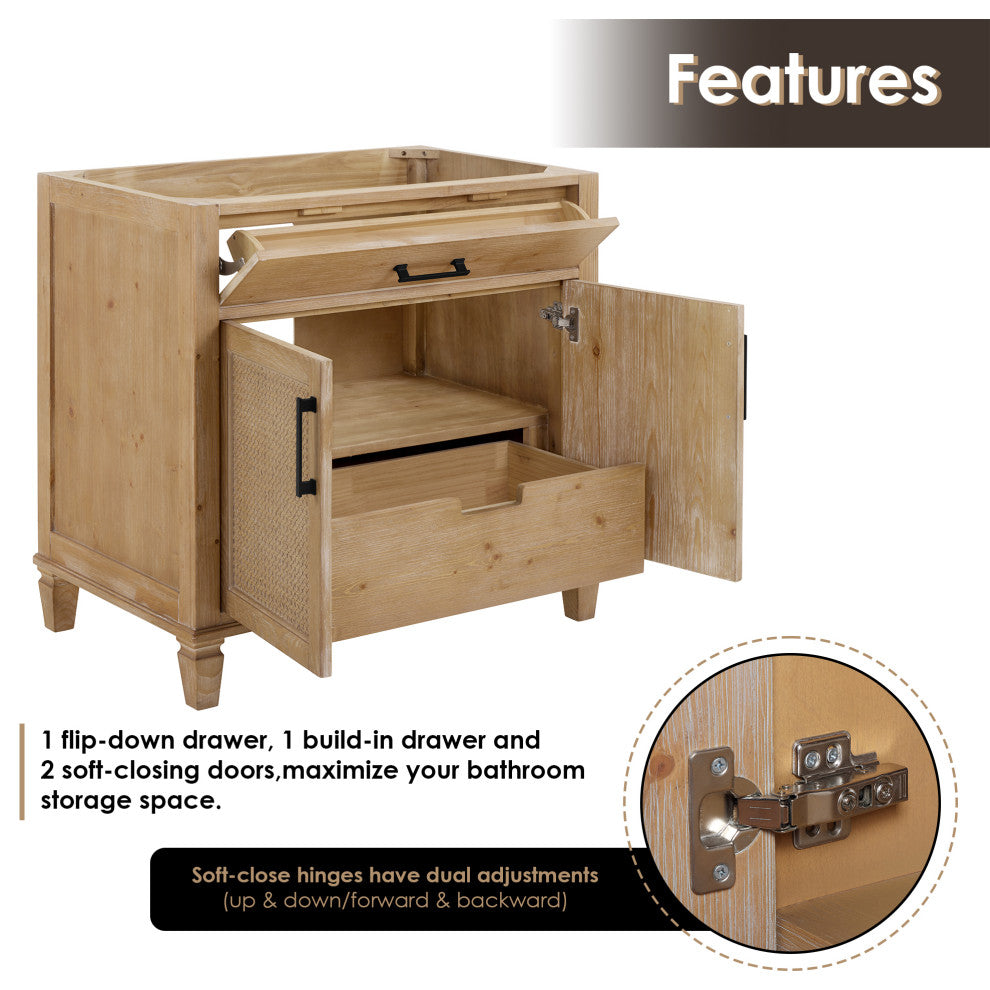 Solana Bathroom Cabinet Vanity Base, Weathered Fir, 36", Without Mirror