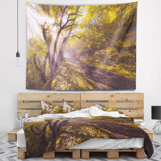 Bicycle Ride in Fall Forest Landscape Wall Tapestry, 39"x32"