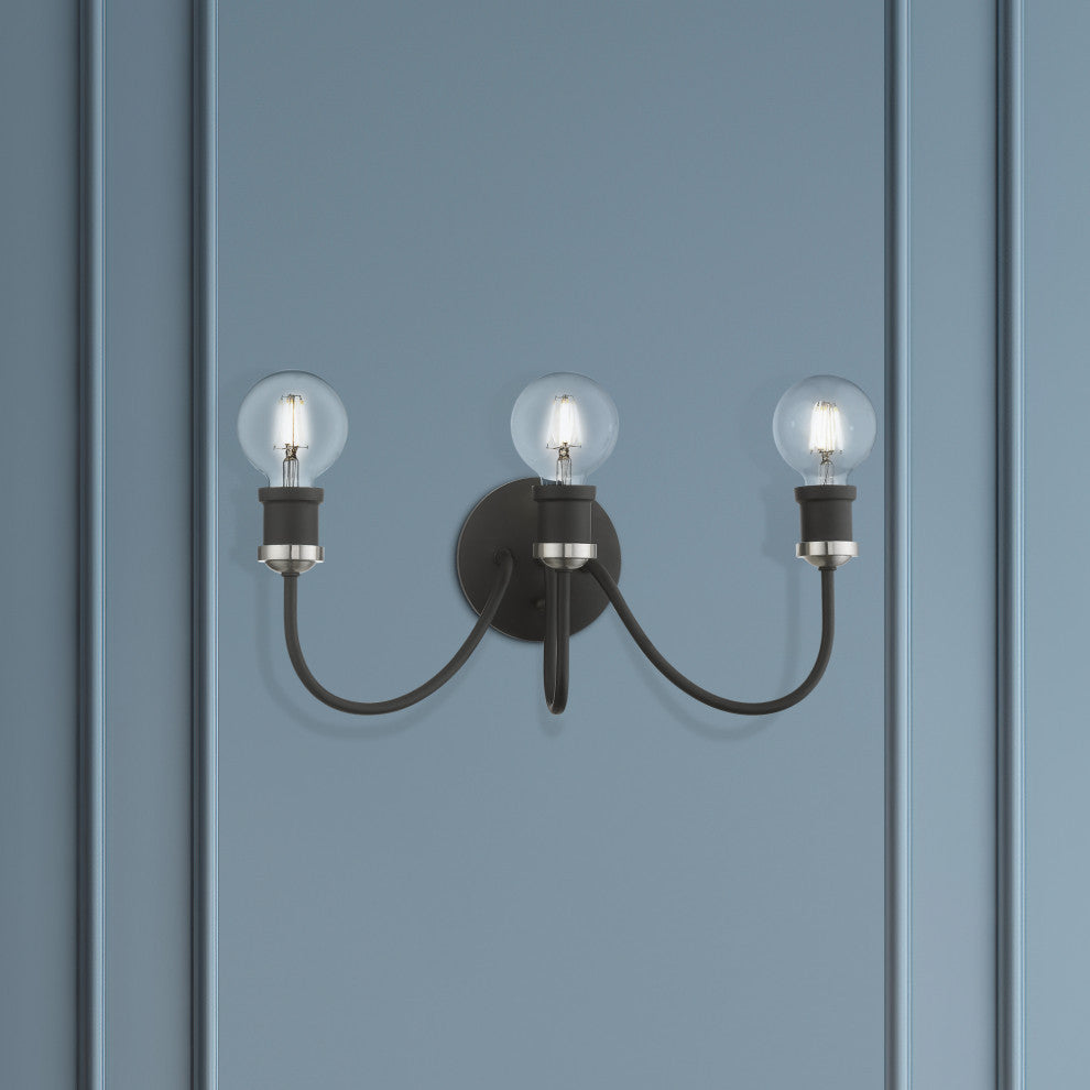 Lansdale 3 Light Black With Brushed Nickel Accent Vanity Sconce