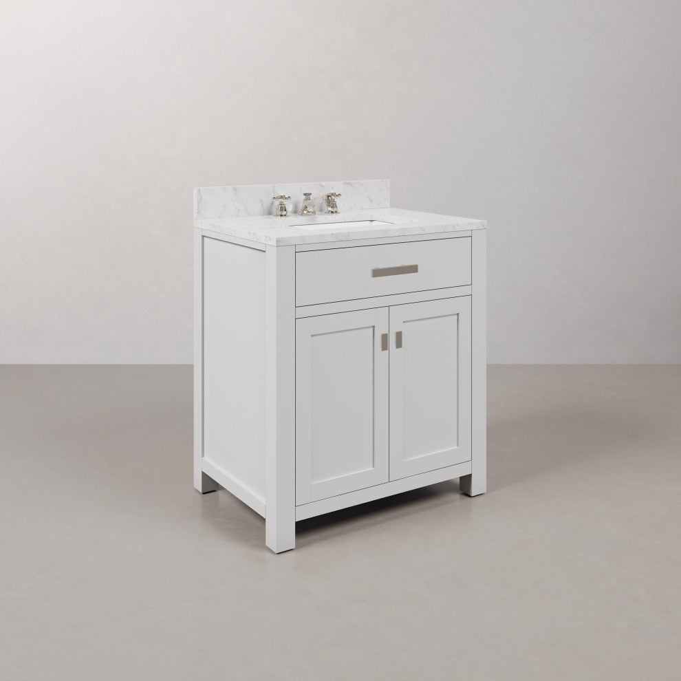 Madison Pure White Bathroom Vanity, 30", No Mirror, One Faucet