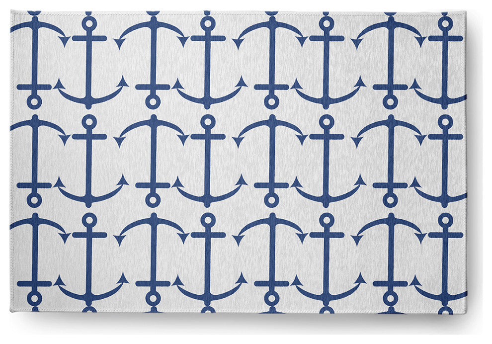Anchor Pattern Nautical & Coastal Chenille Area Rug, Nautical Navy, 4'x6'