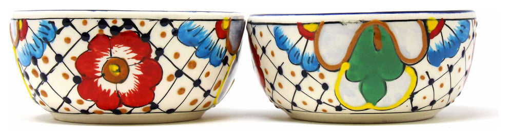 Half Moon Bowls, Dots and Flowers, Set of 2