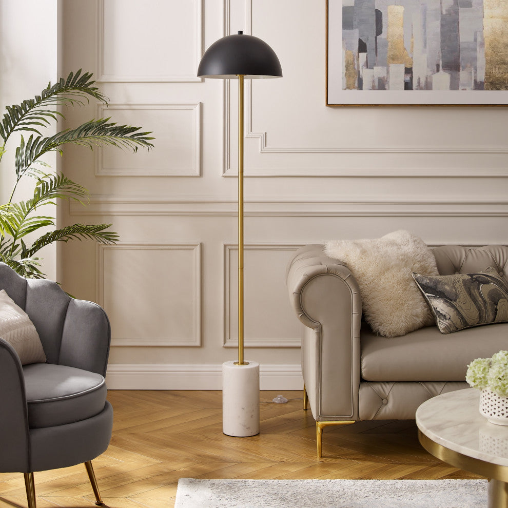 Inspired Home Kenadie Floor Lamp, Marble Stone Base, Black