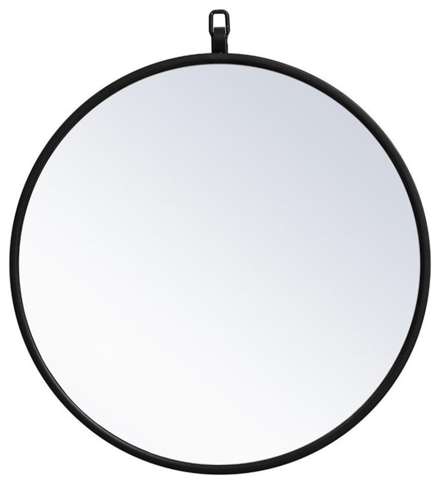 Elegant Decor Eternity 18" Round Mid Century Metal Frame Hooked Mirror in Black