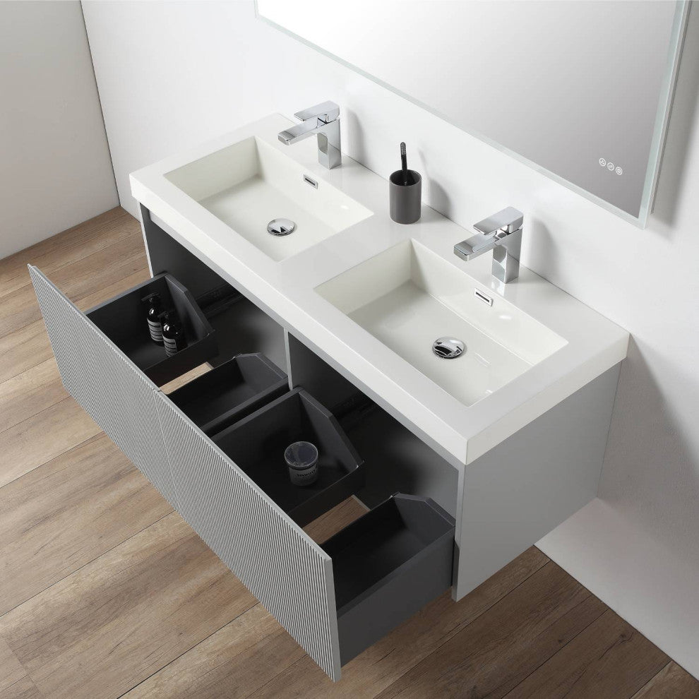 Floating Bathroom Vanity with Sink, Wall Mounted Vanity, Grey, 48" W/ Double Sinks