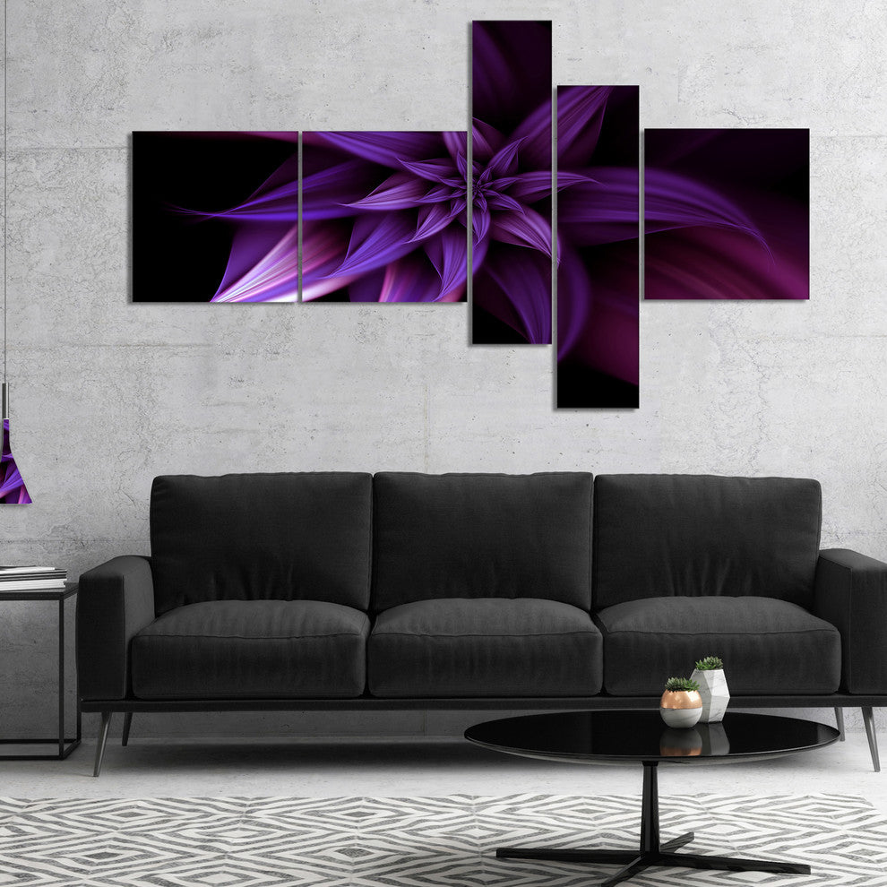 Fractal Flower Purple, Floral Art Canvas Print, 60"x32", 5 panels
