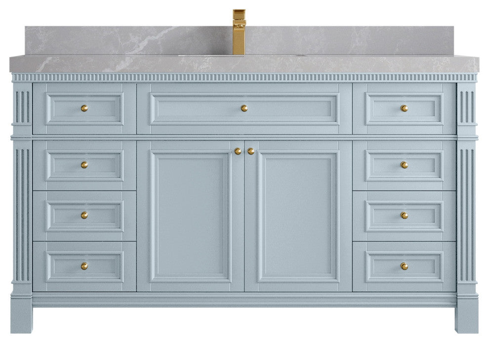 Paris 60" Single Sink Bathroom Vanity, Blue Heather 2" Pearl Gray