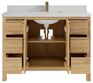 Elizabeth 48 Single Sink Bath Vanity in Light Natural Teak 2" Carrara Quartz