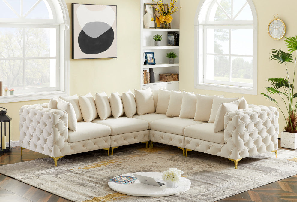 Tremblay Modular Sectional, Cream, L-Shaped, 5-Piece: Armless (2), Corner (3)