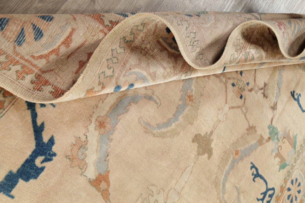 Consigned, Traditional Vintage Handmade Persian Distressed Area Rug, Beige, 8x11
