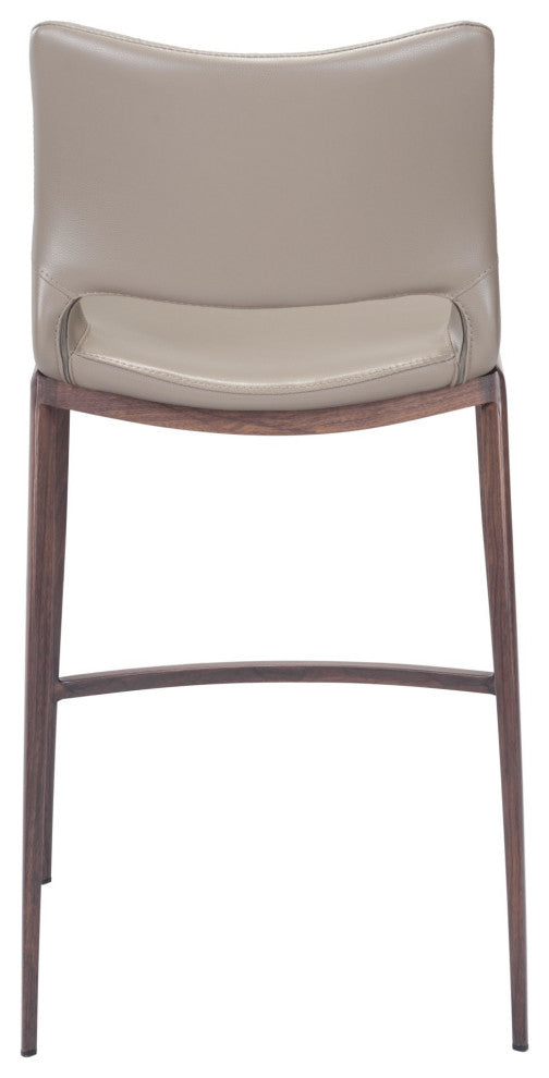 Counter Stool Chair, Set of 2, Faux Vinyl Leather, Steel, Gray, Walnut