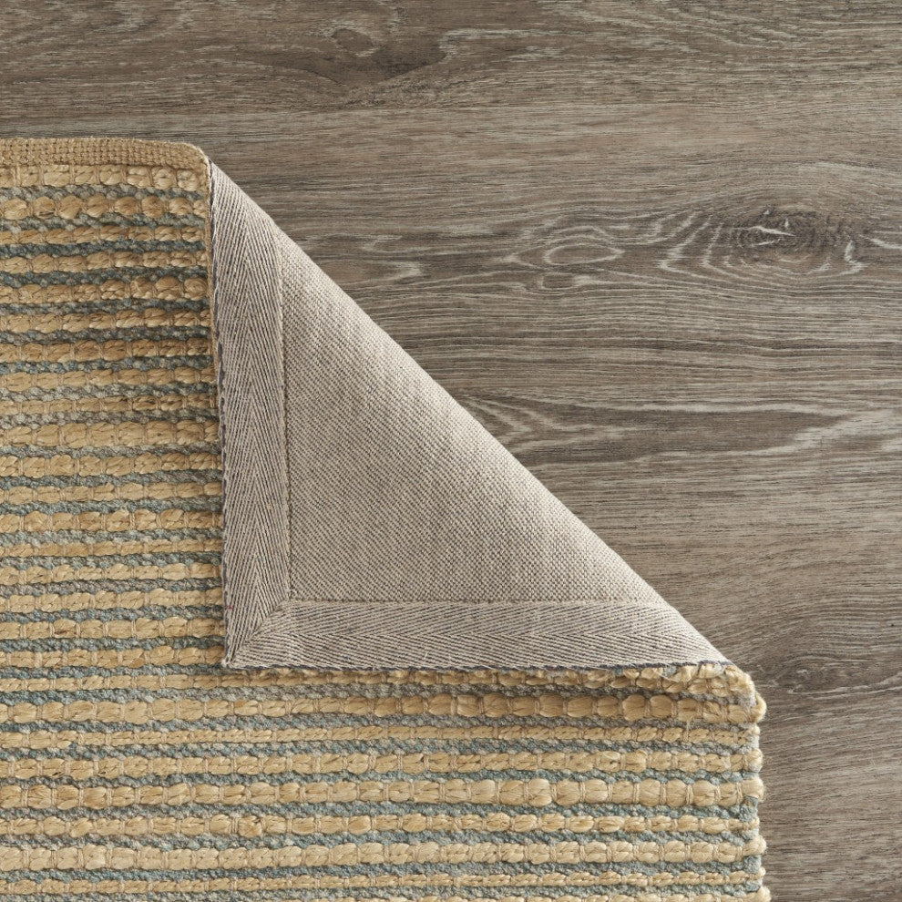 5" x 8" Tan and Blue Undertone Striated Area Rug