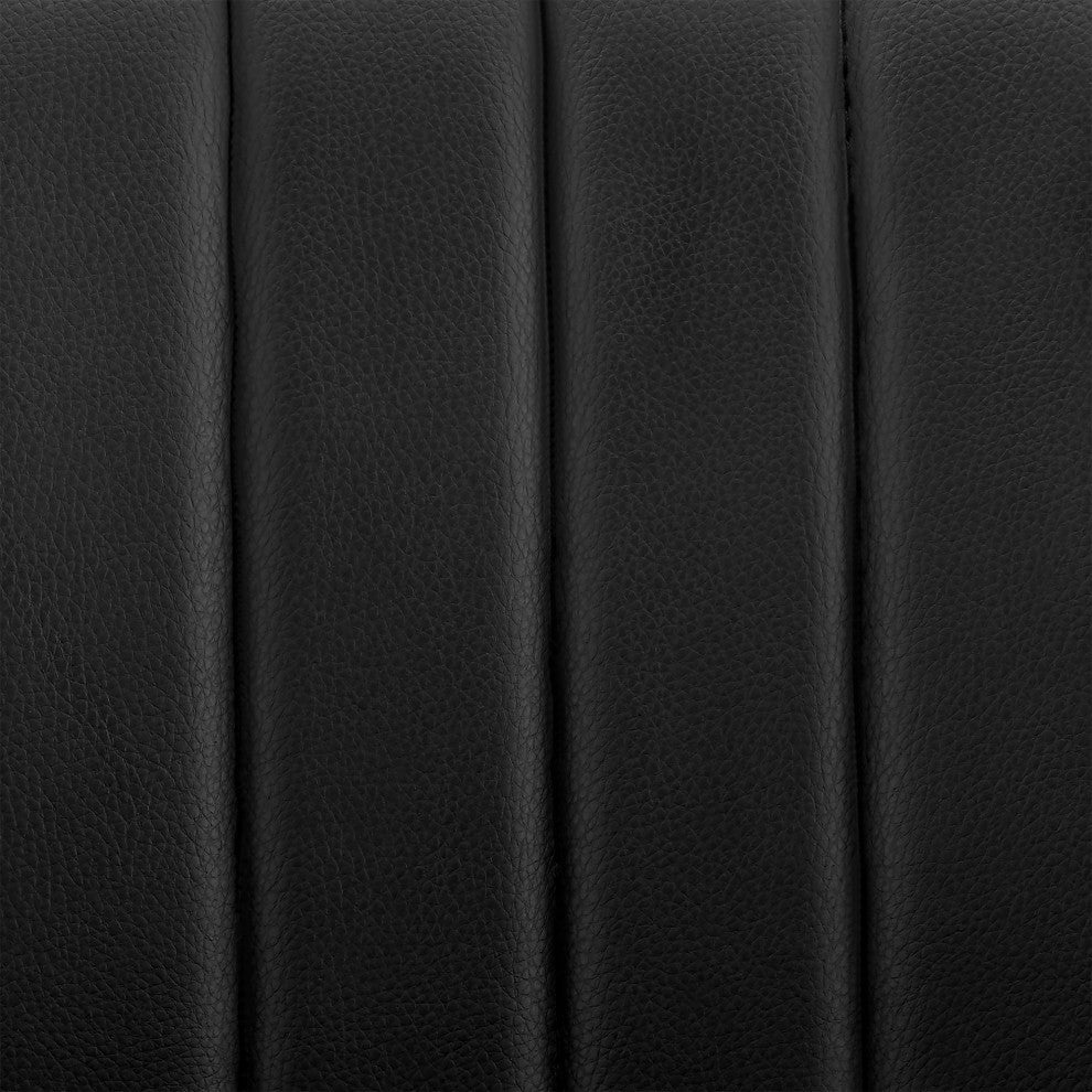 Brock Adjustable Black Faux Leather and Walnut Wood Bar Stool With Black Base