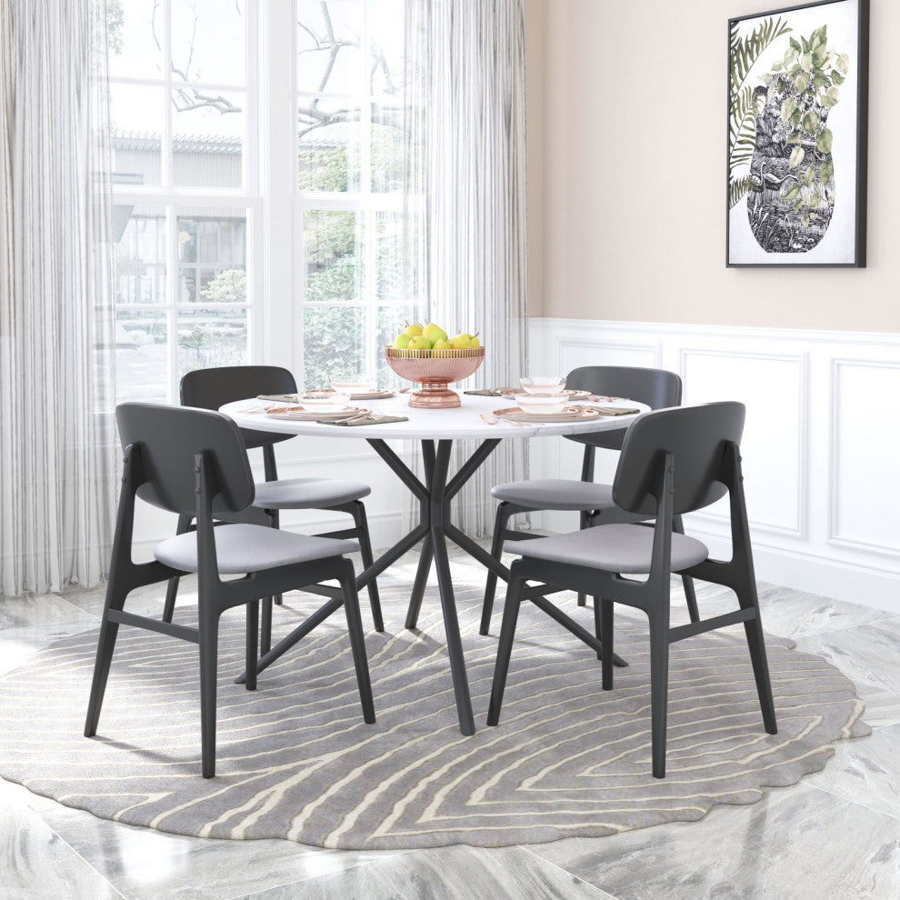 Dining Chair, Set of 2, Fabric, Wood, Gray, Black, Bar Kitchen Cafe Bistro
