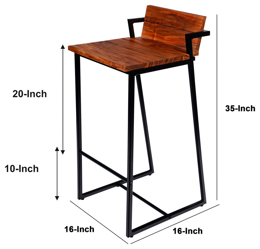 Benzara UPT-272013 30" Industrial Style Acacia Wood Barstool Brown/Black