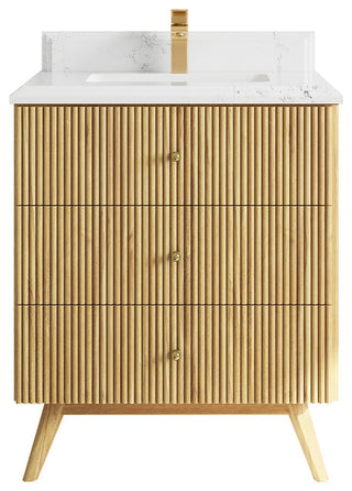 Pasadena 30 Single Sink Bath Vanity in Light Natural Teak 1.5" Empira Quartz