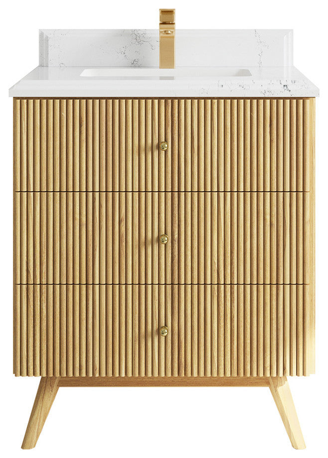 Pasadena 30 Single Sink Bath Vanity in Light Natural Teak 1.5" Empira Quartz