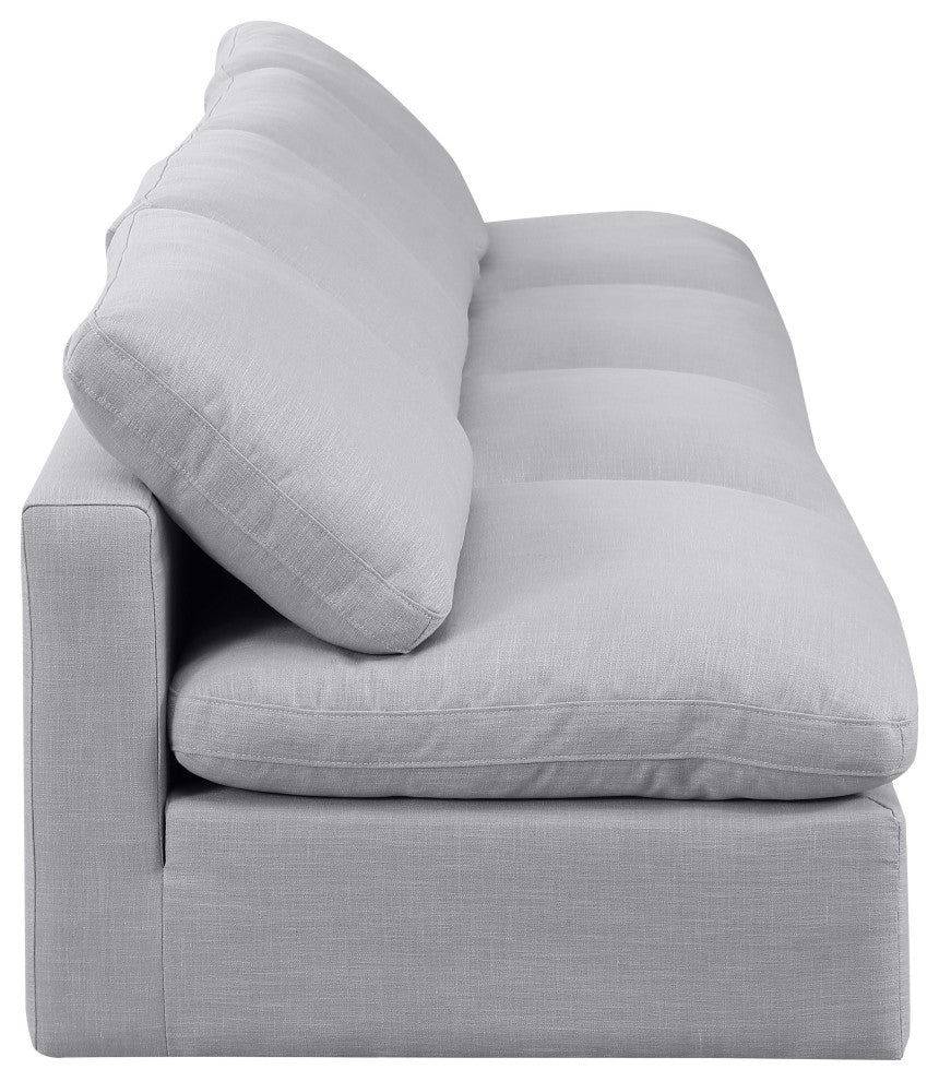 Indulge Upholstered Modular Sofa, Grey, 4-Piece: 4 Armless Chair, Down Stuffed Linen Textured Fabric