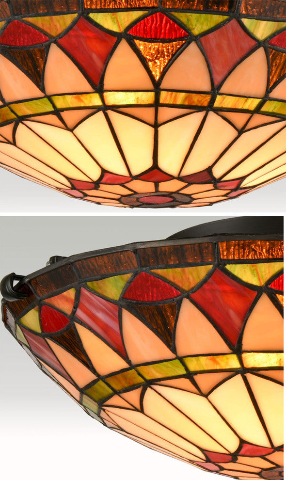 3-Light Tiffany Style Flush Mount Ceiling Light Stained Glass