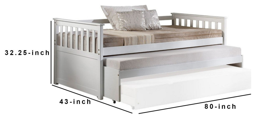 Benzara BM261735 Twin Pull Out and Daybed With Slatted Side Panels, White