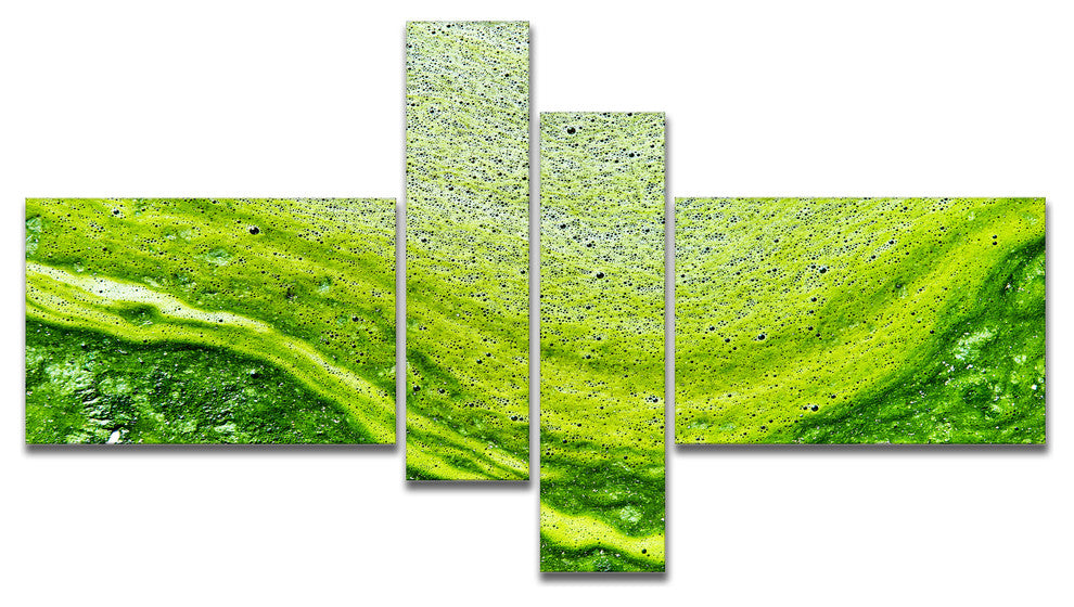 Polluted Water With Algae in Green, Abstract Canvas Artwork, 60"x32", 4 panels