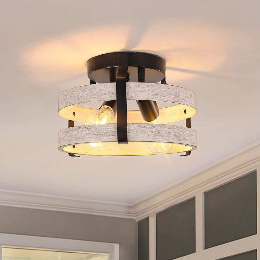 2 Light Drum Ceiling Light Fixture, Farmhouse, Flush Mount
