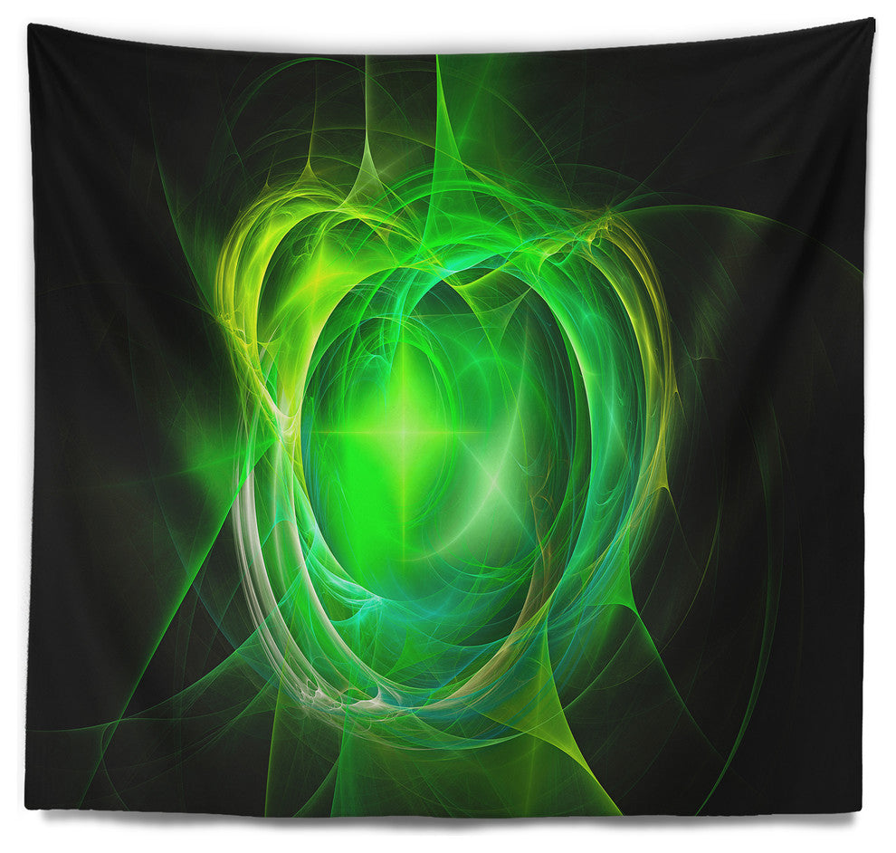 Green Fractal Explosion Supernova Abstract Wall Tapestry, 39"x32"