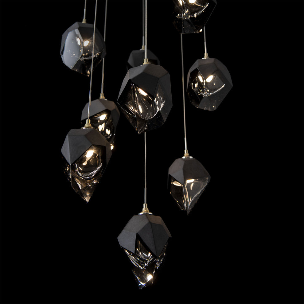 Chrysalis 9-Light Small Crystal Pendant Modern Brass Finish- Long, Black Crystal