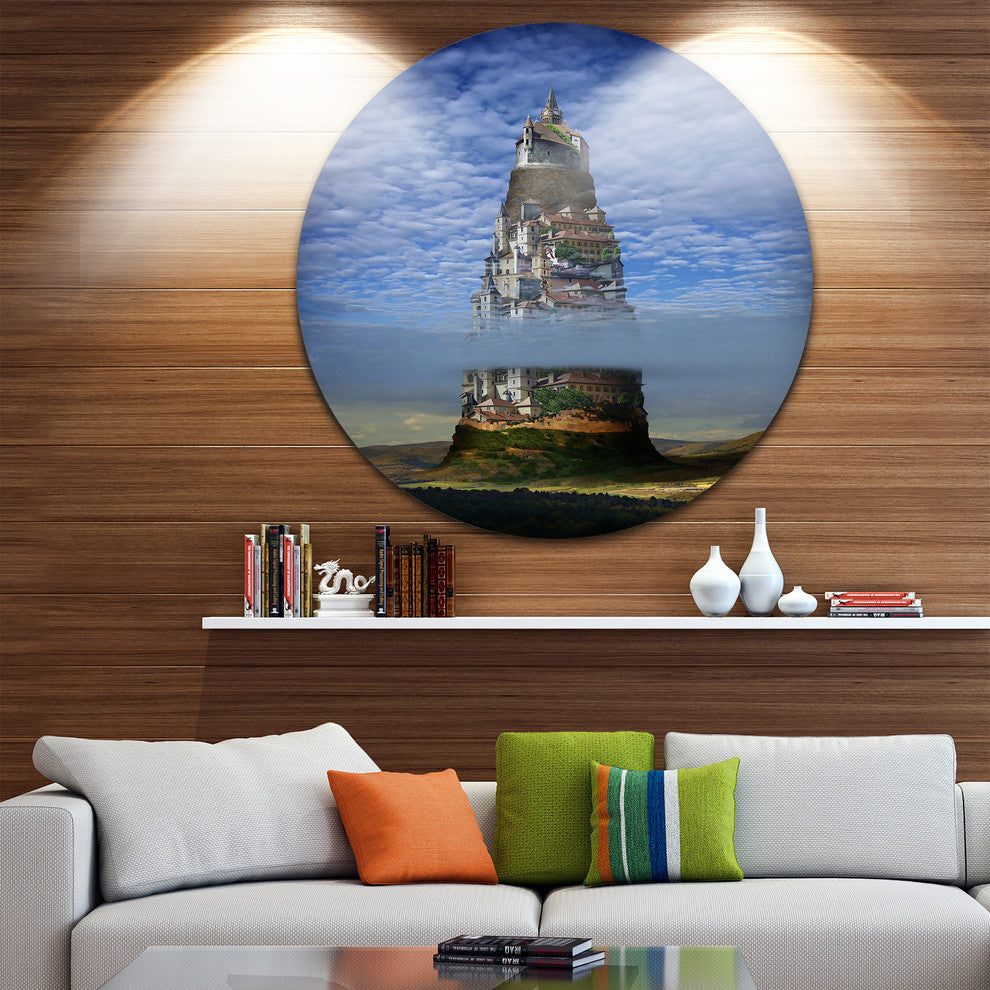 Gigantic Castle Collage, Landscape Art Disc Metal Artwork, 11"