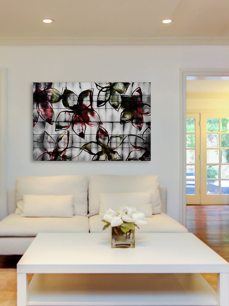 "Floral Outlines" Print on White Wood, 60"x40"