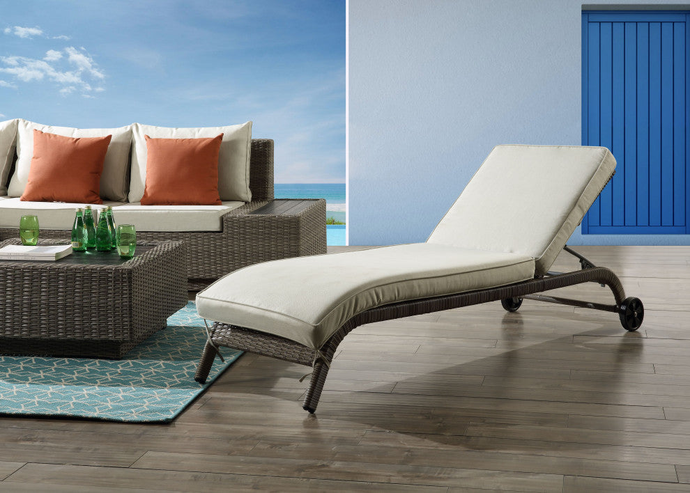 ACME Salena Patio Sun Lounge in Beige Fabric & Gray Finish