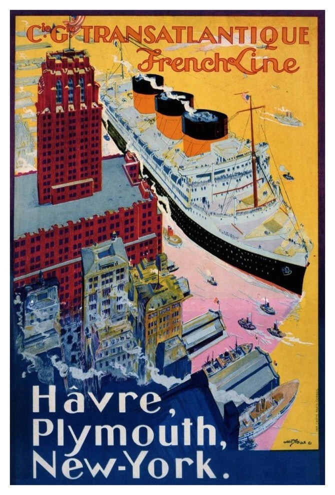 "Transatlantique-French Line / Paris-Havre-New York" Paper Art, 29"x42"