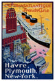 "Transatlantique-French Line / Paris-Havre-New York" Paper Art, 29"x42"