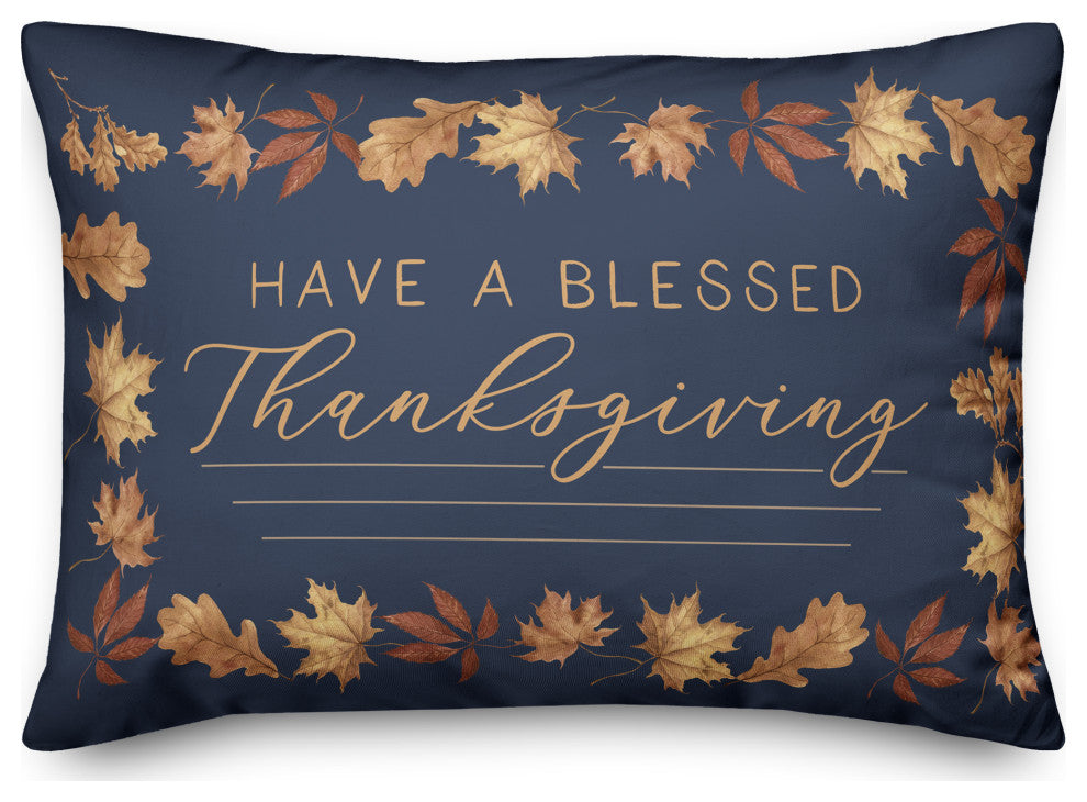 Blessed Thanksgiving Blue And Gold 4 14"x20" Spun Poly Pillow