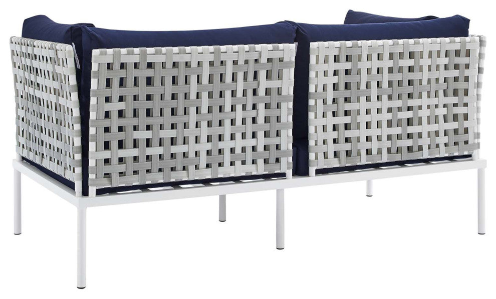 Lounge Loveseat Sofa, Sunbrella, Aluminum, Metal, Blue Navy, Modern, Outdoor