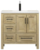 VIV 36" Solid Wood Freestanding Bathroom Vanity, Left Side Drawers, Oak