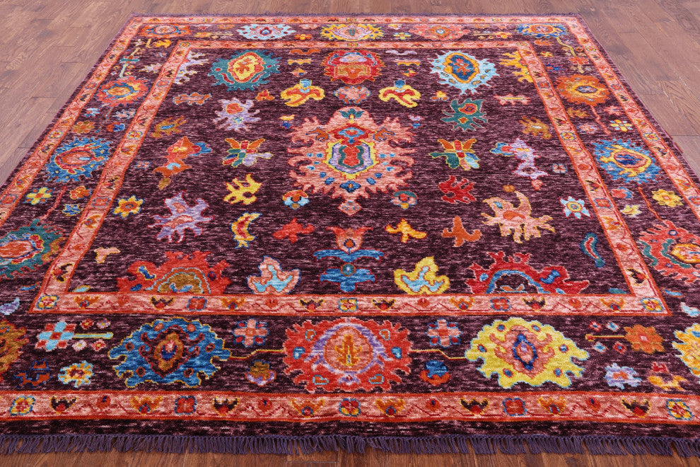 9' Square Hand-Knotted Turkish Oushak Wool Rug - Q16070