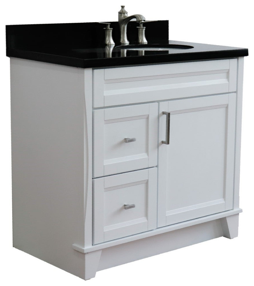 37" Single Sink Vanity, White Finish With Black Galaxy Granite
