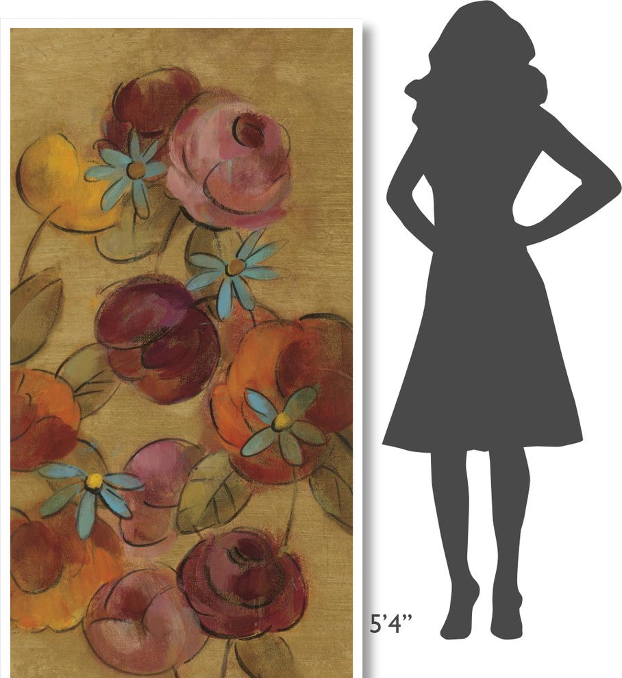 "Pressed Flowers I on Gold" Digital Paper Print by Silvia Vassileva, 38"x74"