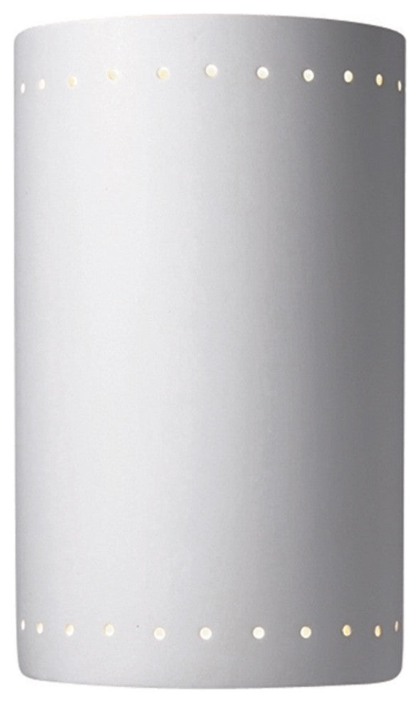 Ambiance ADA Outdoor Large Ceramic Cylinder Wall Sconce With Perfs, Bisque, LED