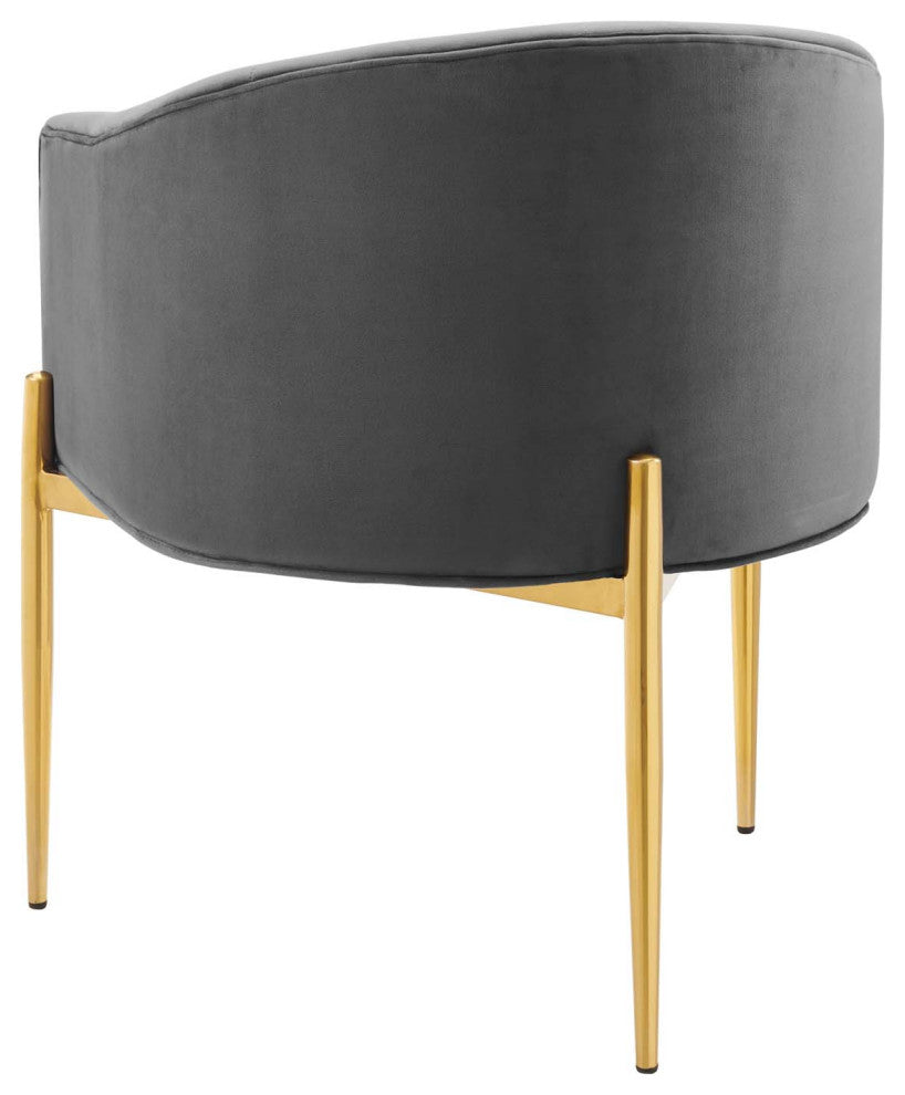 Tufted Accent Chair, Set of 2, Velvet, Metal, Gray, Modern, Lounge