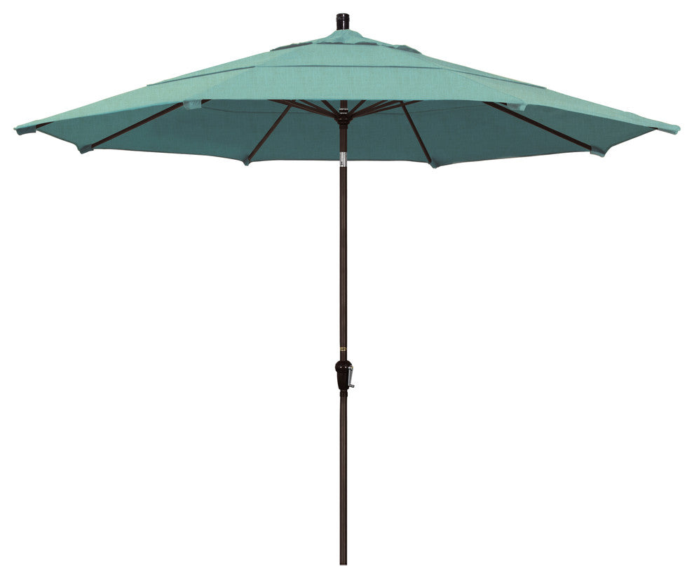 11' Bronze Auto-Tilt Crank Lift Aluminum Umbrella, Sunbrella, Spectrum Mist